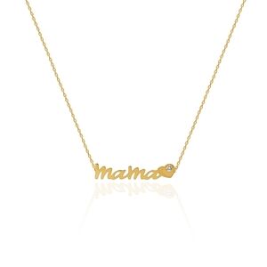 Gold 'mama' Script Necklace with Accent Stone